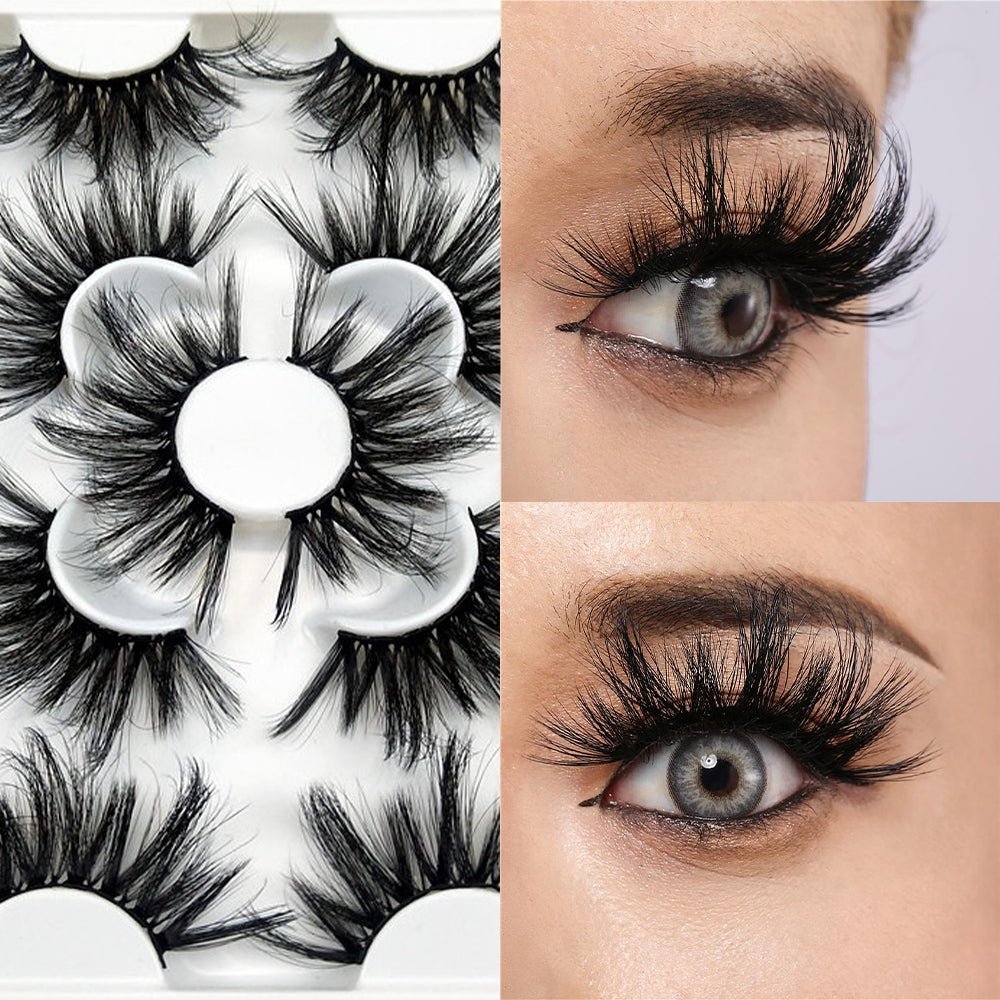 25mm Mink Lashes - 7 - Pair Bulk Set (Faux Mink, Natural & Soft) - HalleBeauty